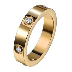 18K Gold Plated Stainless Steel Cubic Zirconia Ring Waterproof